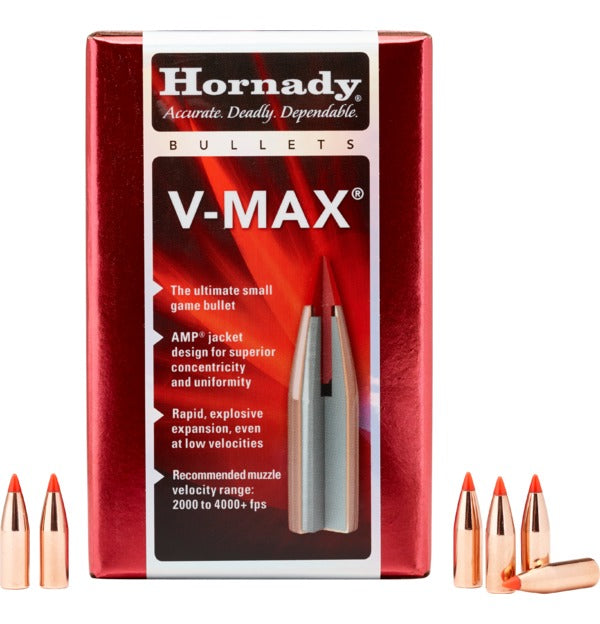 Hornady V-MAX Bullets 243 Calibre, 6MM (0.243" diameter) 75 Grain Boat Tail 100/Box