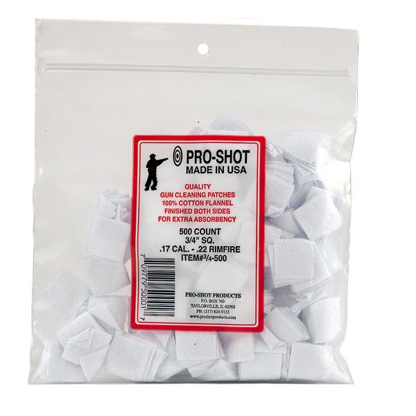 Pro-Shot 3/4 Inch Square .17 to .22 Rimfire Calibre Cotton Flannel Cleaning Patches Pack of 500