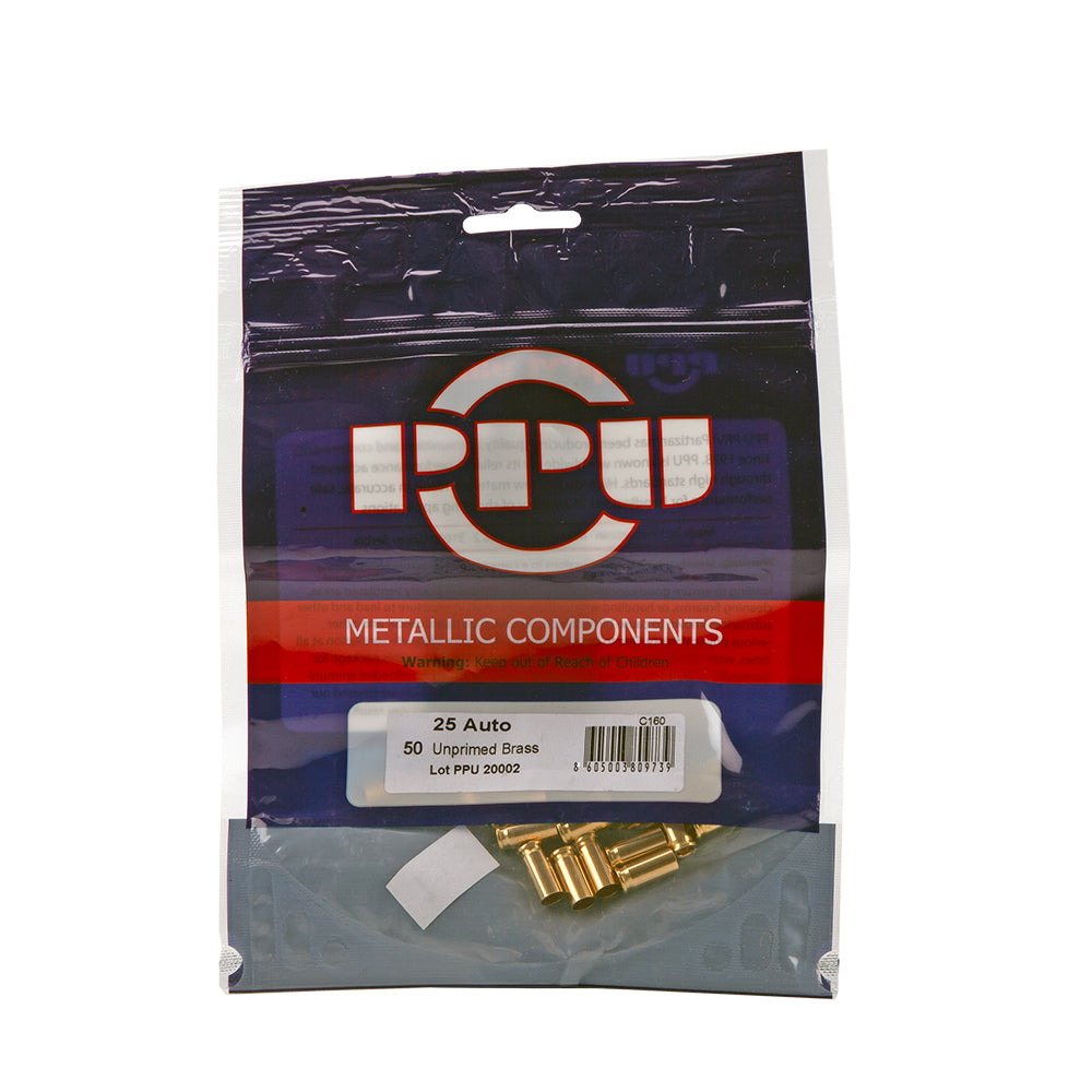 PPU (Privi Partizan) Brass 25 ACP Unprimed Brass 50/Bag