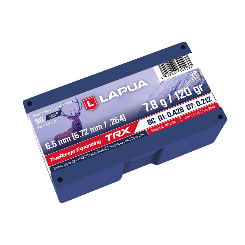 Lapua True-Range Expanding Bullets 6.5MM (0.264" diameter) 120gr Spitzer Boat Tail Lead-Free 50/Box