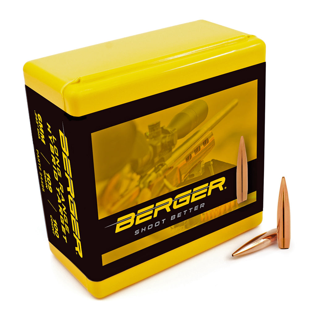 Berger Long Range Hybrid Target Bullets 6MM (0.243" diameter) 109 Grain Hollow Point Boat Tail 100/Box
