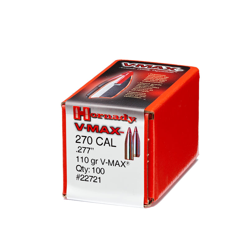 Hornady V-MAX Bullets 270 Calibre, 6.8MM (0.277" diameter) 110 Grain Boat Tail with cannelure 100/Box
