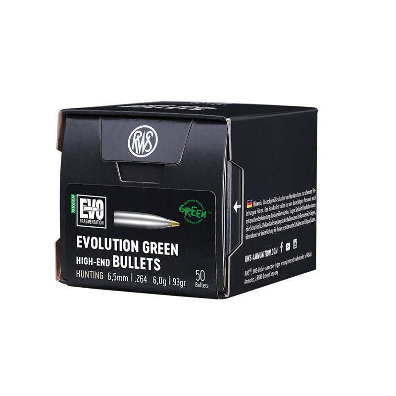 RWS EVO Green Bullets 6.5MM Calibre, (.264" diameter) 93 Grain, 50/Box