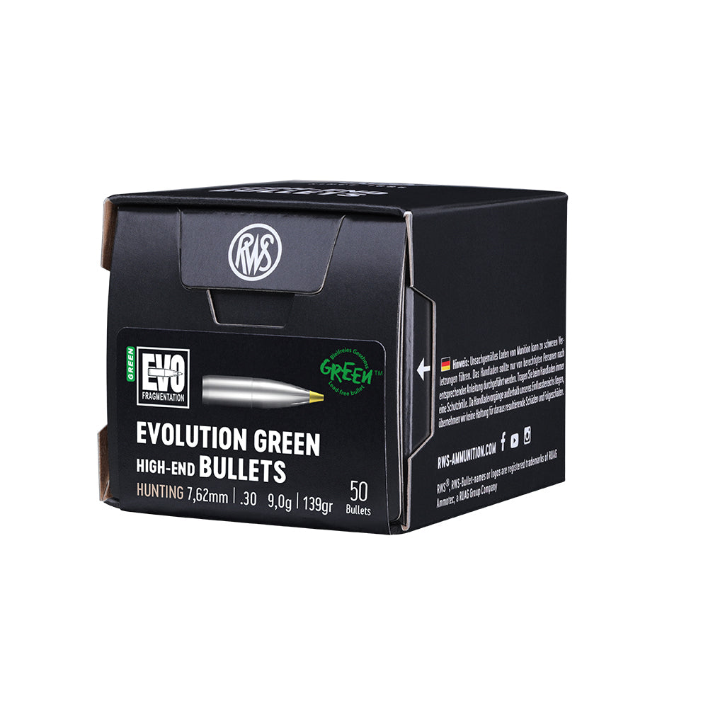 RWS EVO Green Bullets 30 Calibre, (.308" diameter) 139 Grain, 50/Box
