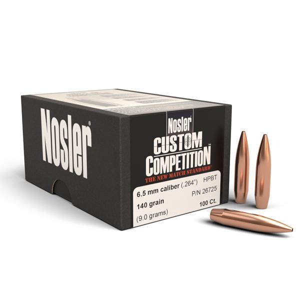 Nosler Custom Competition Bullets 26 Calibre, 6.5MM (0.264" diameter) 140 Grain Hollow Point Boat Tail