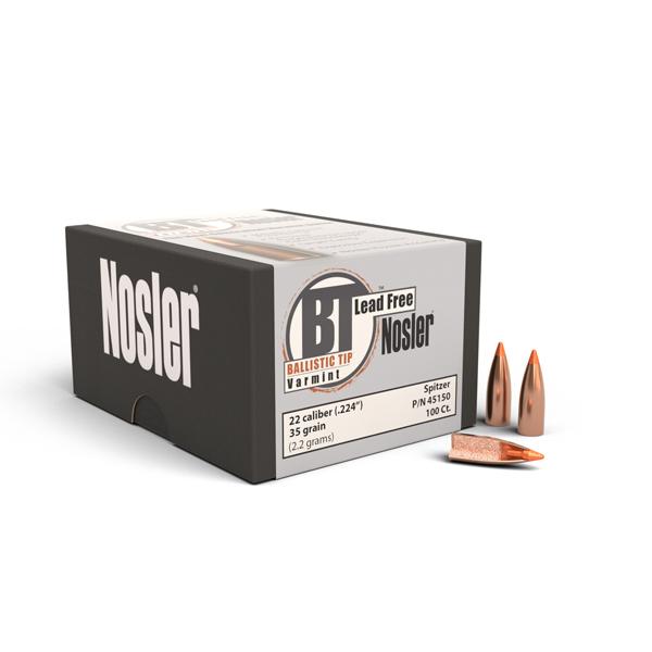 Nosler Ballistic Tip Lead-Free Varmint Bullets 22 Calibre (0.224" diameter) 35 Grain Spitzer Flat Base 100/Box