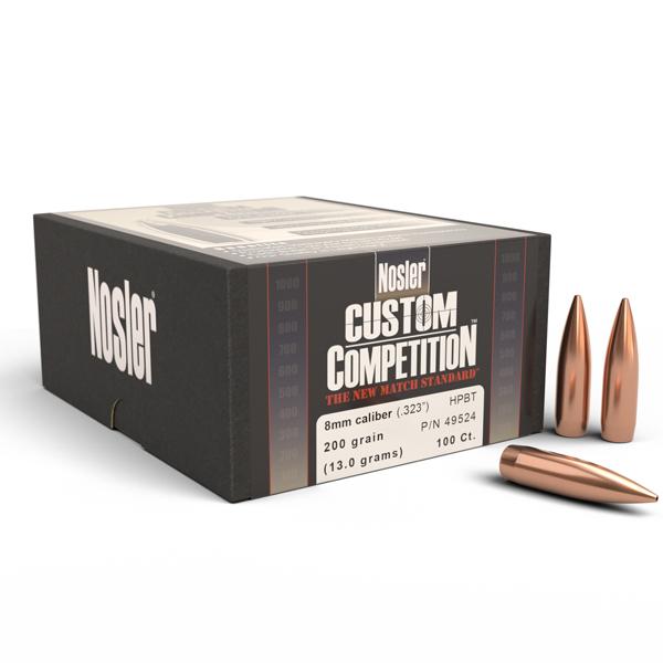 Nosler Custom Competition Bullets 32 Calibre, 8mm (0.323" diameter) 200 Grain Hollow Point Boat Tail