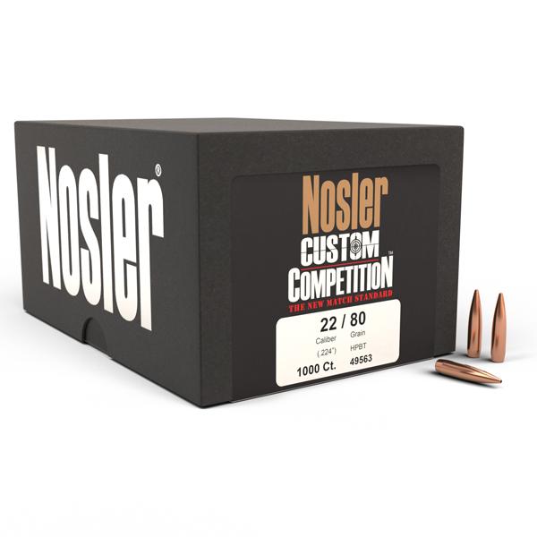Nosler Custom Competition Bullets 22 Calibre (0.224" diameter) 80 Grain Hollow Point Boat Tail