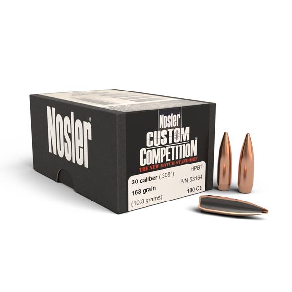 Nosler Custom Competition Bullets 30 Calibre (0.308" diameter) 168 Grain Hollow Point Boat Tail