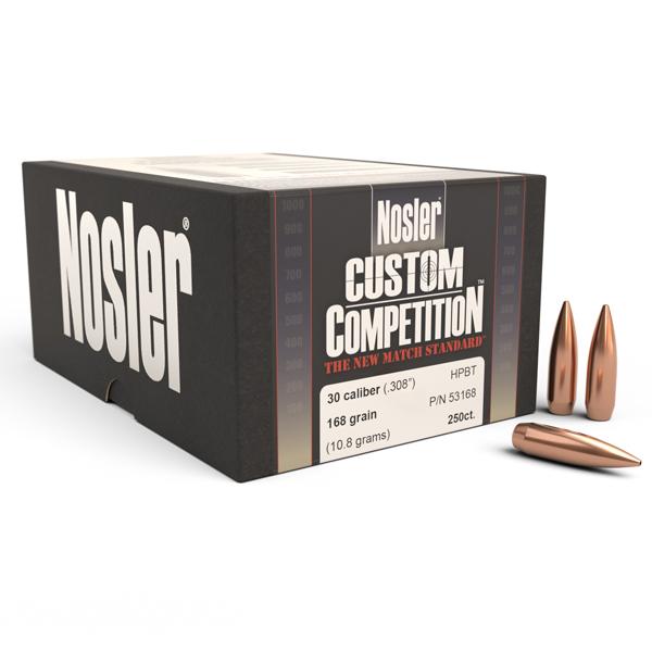 Nosler Custom Competition Bullets 30 Calibre (0.308" diameter) 168 Grain Hollow Point Boat Tail