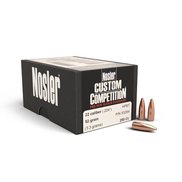 Nosler Custom Competition Bullets 22 Calibre (0.224" diameter) 52 Grain Hollow Point Boat Tail