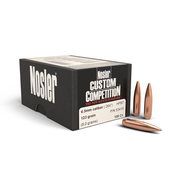 Nosler Custom Competition Bullets 26 Calibre, 6.5MM (0.264" diameter) 123 Grain Hollow Point Boat Tail