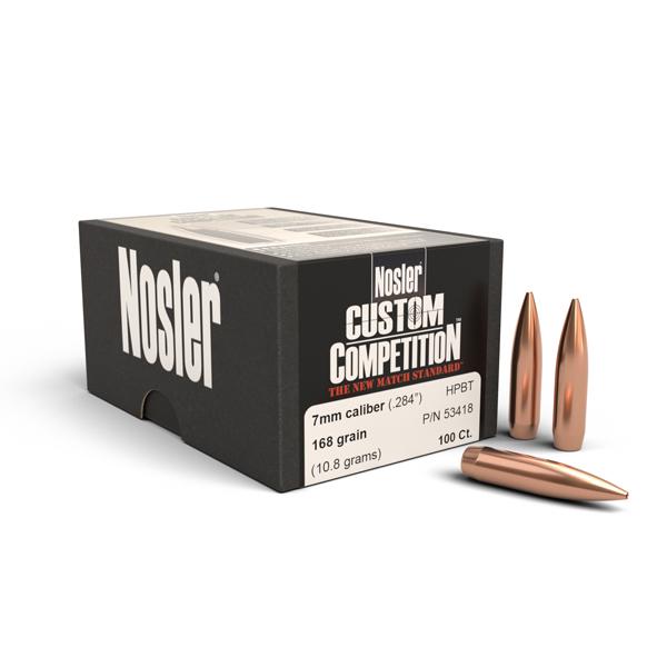 Nosler Custom Competition Bullets 28 Calibre, 7MM (0.284" diameter) 168 Grain Hollow Point Boat Tail