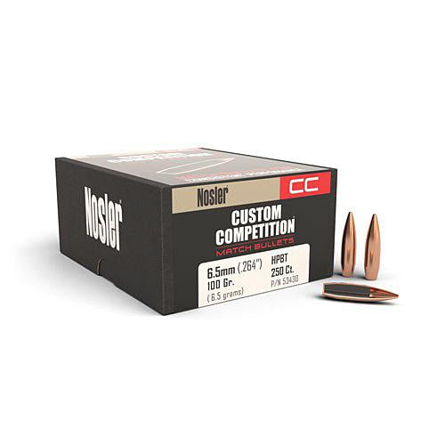 Nosler Custom Competition Bullets 26 Calibre, 6.5MM (0.264" diameter) 100 Grain Hollow Point Boat Tail