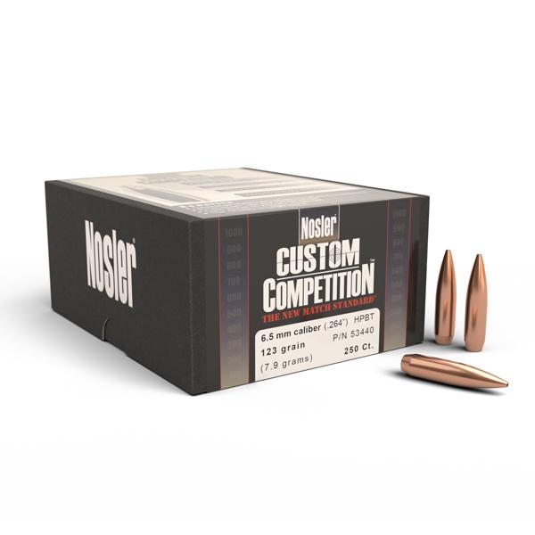 Nosler Custom Competition Bullets 26 Calibre, 6.5MM (0.264" diameter) 123 Grain Hollow Point Boat Tail