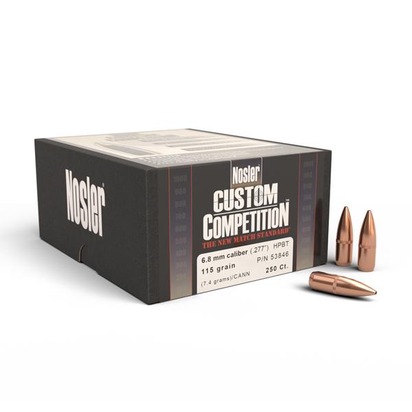 Nosler Custom Competition Bullets 6.8MM (0.277" diameter) 115 Grain Hollow Point Boat Tail