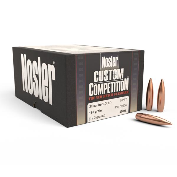 Nosler Custom Competition Bullets 30 Calibre (0.308" diameter) 190 Grain Hollow Point Boat Tail