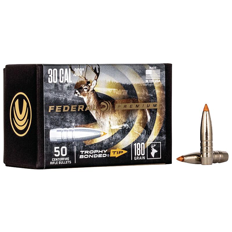 Federal Trophy Bonded Tip Bullets 308 Calibre (0.308" diameter) 180 Grain Polymer Tip Boat Tail 50/Box
