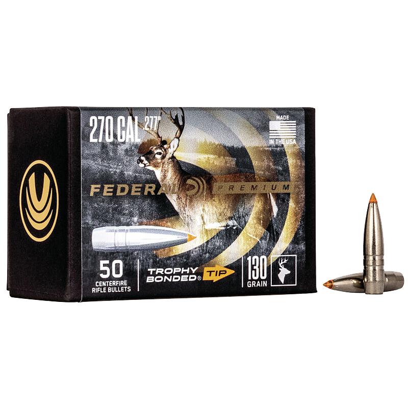 Federal Trophy Bonded Tip Bullets 270 Calibre (0.277" diameter) 130 Grain Polymer Tip Boat Tail 50/Box