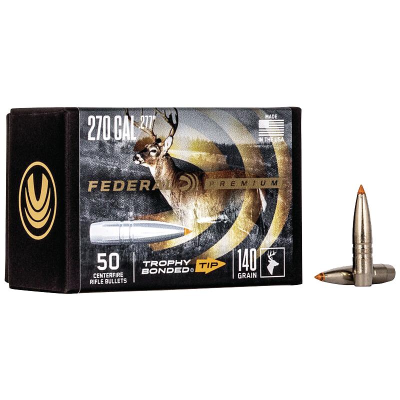 Federal Trophy Bonded Tip Bullets 270 Calibre (0.277" diameter) 140 Grain Polymer Tip Boat Tail 50/Box