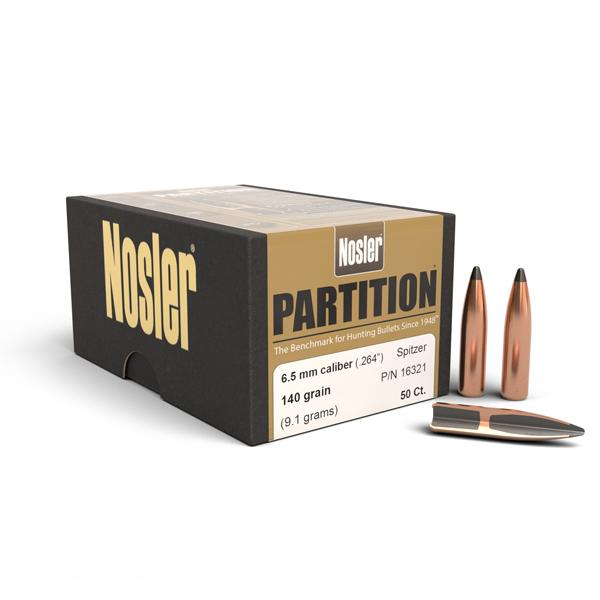 Nosler Partition Bullets 26 Calibre, 6.5MM (0.264" diameter) 140 Grain Spitzer 50/Box