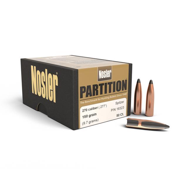 Nosler Partition Bullets 270 Calibre (0.277" diameter) 150 Grain Spitzer 50/Box