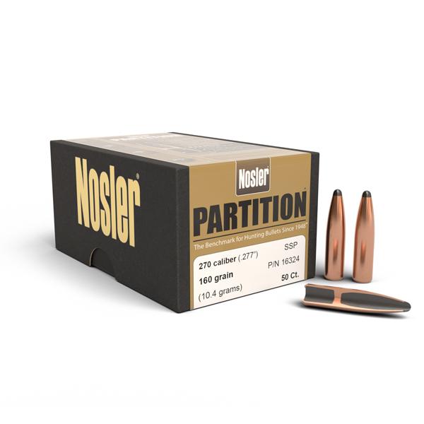 Nosler Partition Bullets 270 Calibre (0.277" diameter) 160 Grain Semi-Spitzer 50/Box