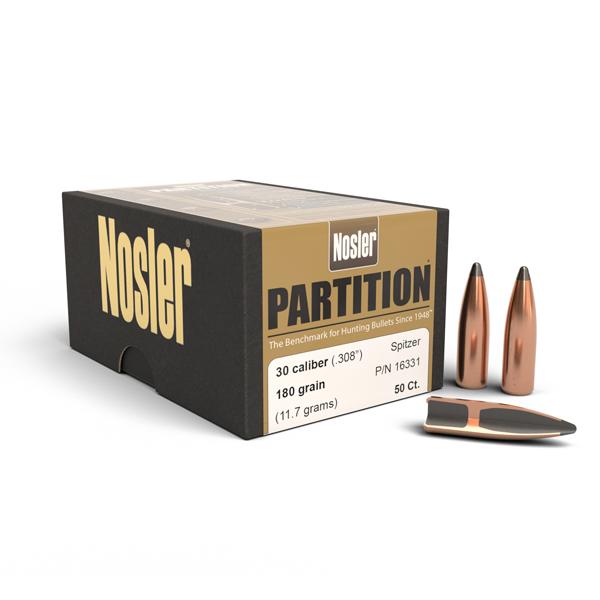 Nosler Partition Bullets 30 Calibre (0.308" diameter) 180 Grain Spitzer 50/Box