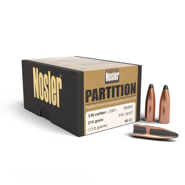 Nosler Partition Bullets 338 Calibre (0.338" diameter) 210 Grain Spitzer 50/Box
