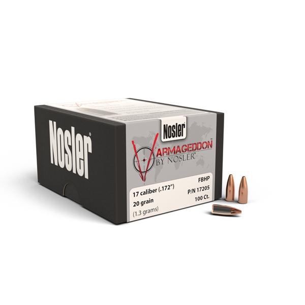 Nosler Varmageddon Bullets 17 Calibre (0.172" diameter) 20 Grain Hollow Point Flat Base 100/Box