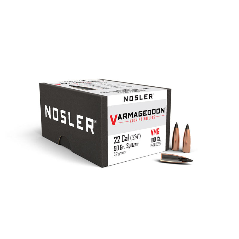 Nosler Varmageddon Bullets 22 Calibre (0.224" diameter) 50 Grain Tipped Flat Base 100/Box