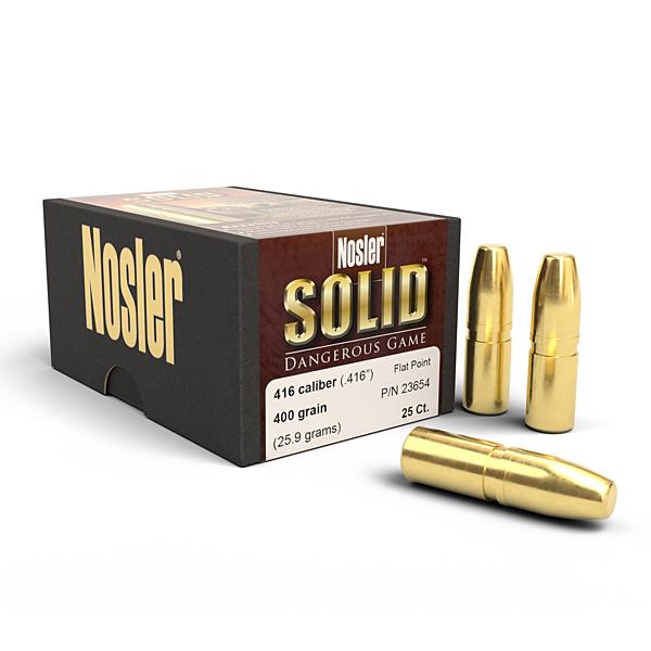 Nosler Solid Bullets 416 Calibre (0.416" diameter) 400 Grain Flat Nose Lead-Free Flat Base 25/Box