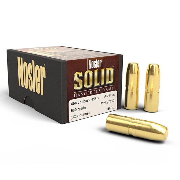 Nosler Solid Bullets 458 Calibre (0.458" diameter) 500 Grain Flat Nose Flat Base Lead-Free 25/Box