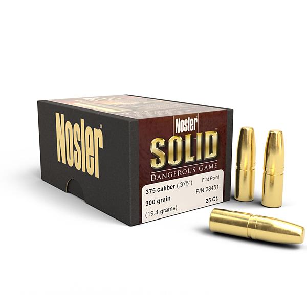 Nosler Solid Bullets 375 Calibre (0.375" diameter) 300 Grain Flat Nose Flat Base Lead-Free 25/Box