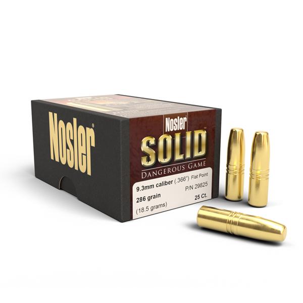 Nosler Solid Bullets 9.3MM (0.366" diameter) 286 Grain Flat Nose Flat Base Lead-Free 25/Box