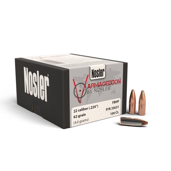 Nosler Varmageddon Bullets 22 Calibre (0.224" diameter) 62 Grain Hollow Point Flat Base 100/Box