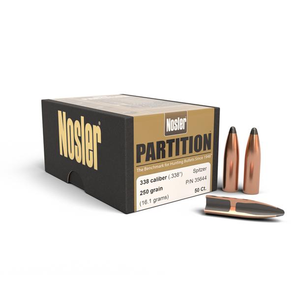 Nosler Partition Bullets 338 Calibre (0.338" diameter) 250 Grain Spitzer 50/Box