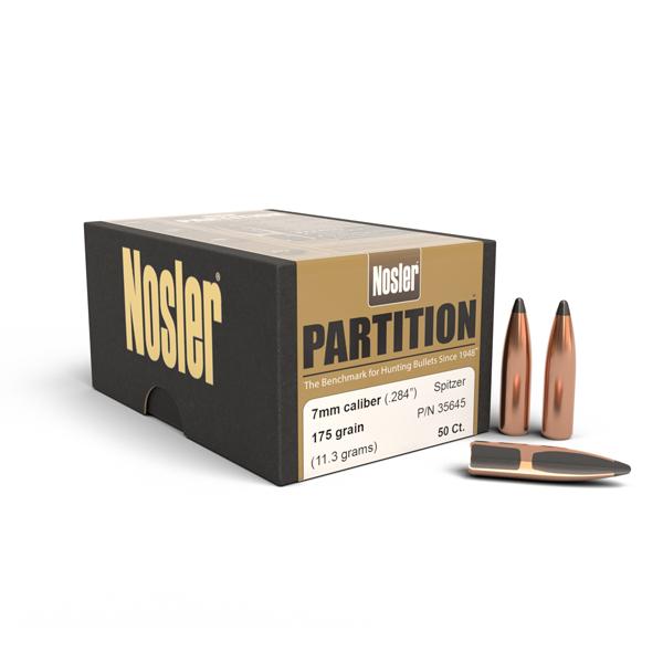 Nosler Partition Bullets 28 Calibre, 7MM (0.284" diameter) 175 Grain Spitzer 50/Box