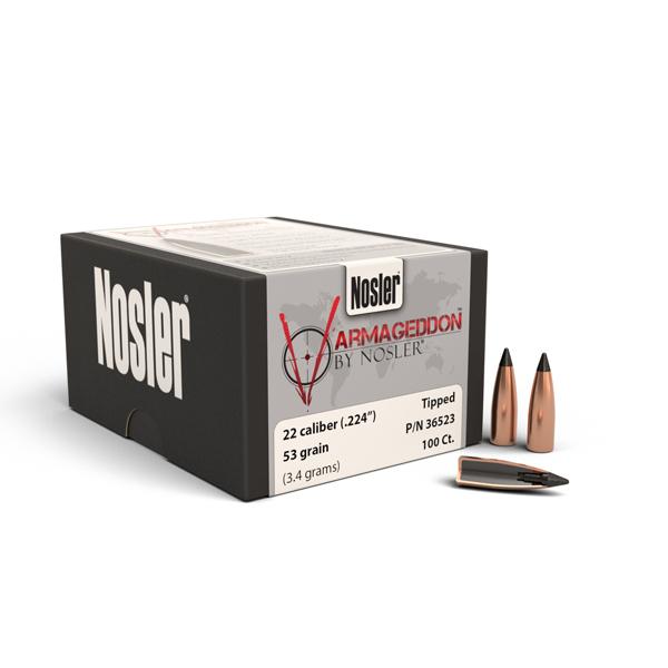 Nosler Varmageddon Bullets 22 Calibre (0.224" diameter) 53 Grain Tipped Flat Base 100/Box