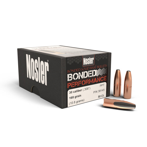 Nosler Bonded Performance Bullets 30 Calibre (0.308" diameter) 168 Grain Protected Point Solid Base 100/Box