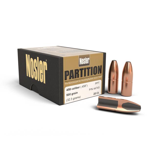 Nosler Partition Bullets 45 Calibre (0.458" diameter) 500 Grain Spitzer 25/Box