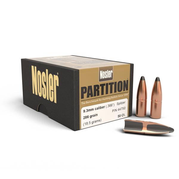 Nosler Partition Bullets 9.3MM Calibre (0.366" diameter) 286 Grain Spitzer 50/Box