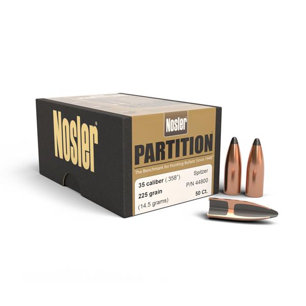 Nosler Partition Bullets 35 Calibre (0.358" diameter) 225 Grain Spitzer 50/Box