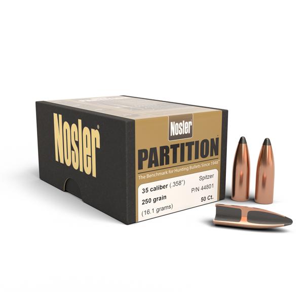Nosler Partition Bullets 35 Calibre (0.358" diameter) 250 Grain Spitzer 50/Box