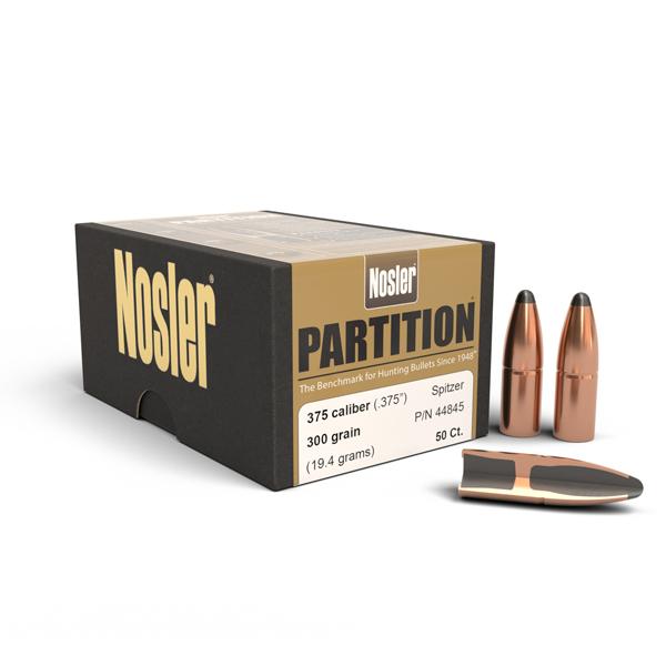 Nosler Partition Bullets 375 Calibre (0.375" diameter) 300 Grain Spitzer 50/Box