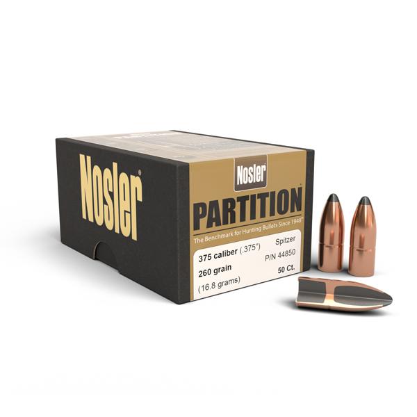 Nosler Partition Bullets 375 Calibre (0.375" diameter) 260 Grain Spitzer 50/Box