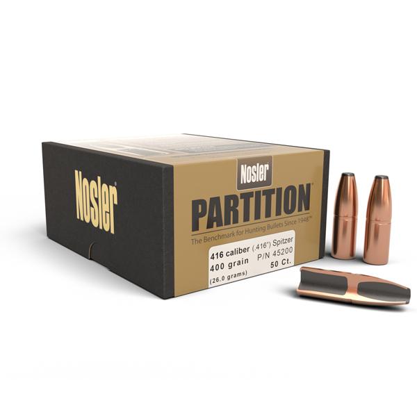 Nosler Partition Bullets 416 Calibre (0.416" diameter) 400 Grain Spitzer 50/Box