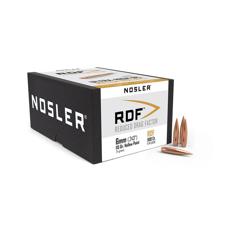Nosler RDF Bullets 243 Calibre, 6mm (0.243" diameter) 115 Grain Hollow Point Boat Tail