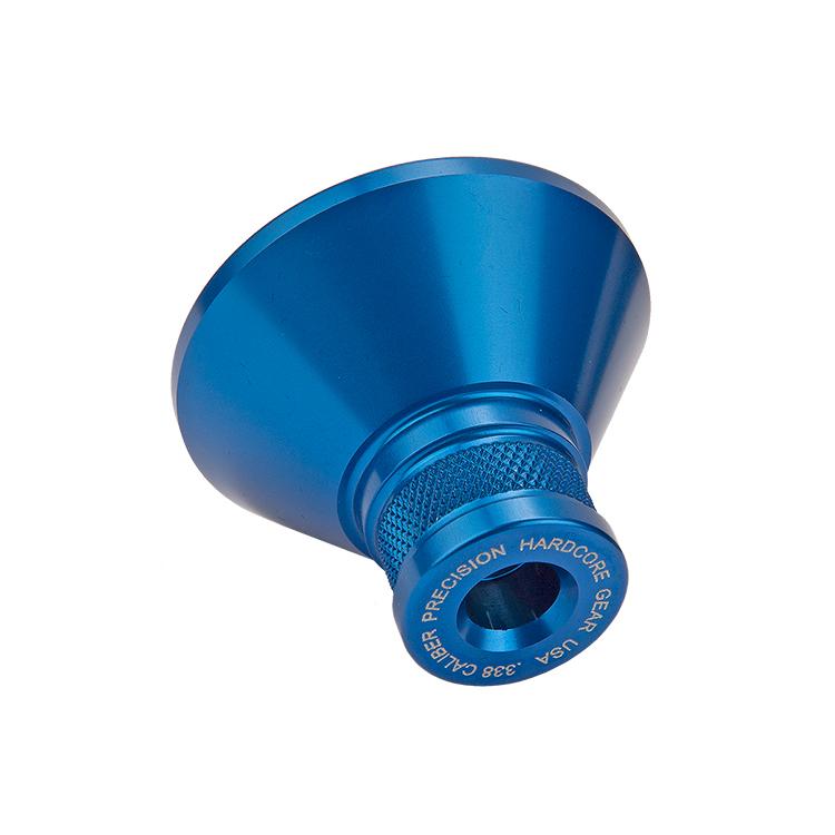 Precision Hardcore Gear Machined Aluminum Calibre Specific Powder Funnel, 338 Calibre, Blue