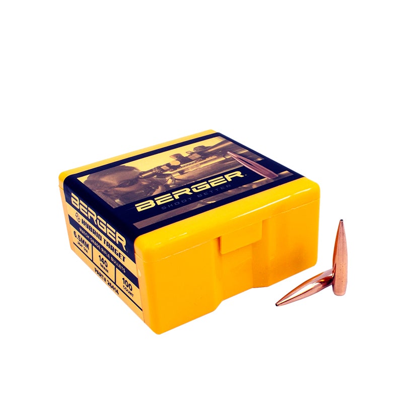 Berger Hybrid Target Bullets 6.5MM (0.264" diameter) 140 Grain Hollow Point Boat Tail 100/Box